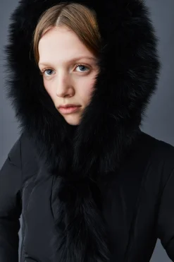 ADALI Down coat with blue fox fur Signature Mackage Collar