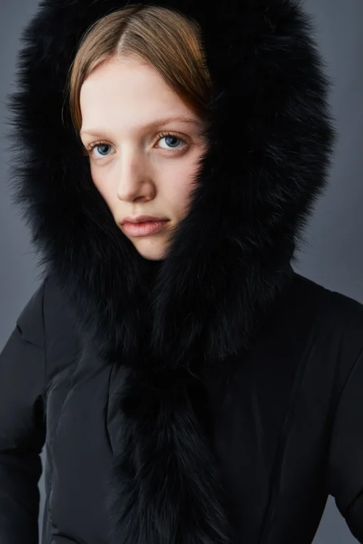 ADALI Down coat with blue fox fur Signature Mackage Collar