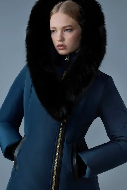 ADALI Down coat with blue fox fur Signature Mackage Collar