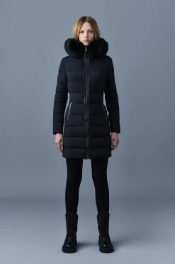 CALLA Agile-360 stretch light down coat with blue fox fur collar