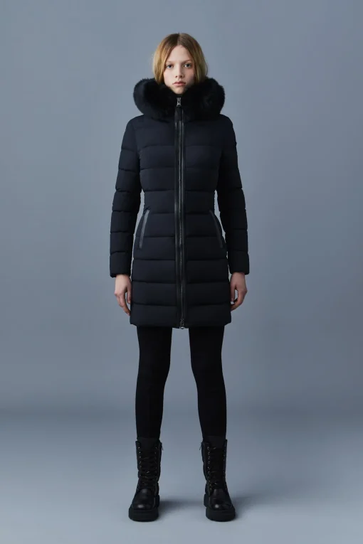 CALLA Agile-360 stretch light down coat with blue fox fur collar