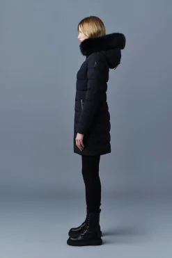 CALLA Agile-360 stretch light down coat with blue fox fur collar
