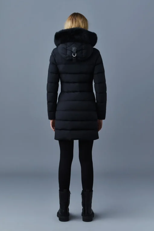 CALLA Agile-360 stretch light down coat with blue fox fur collar
