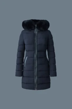 CALLA Agile-360 stretch light down coat with blue fox fur collar