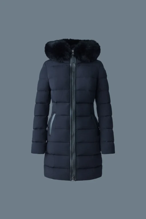 CALLA Agile-360 stretch light down coat with blue fox fur collar