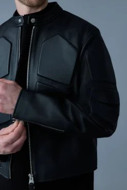 CANNON Padded moto racer leather jacket