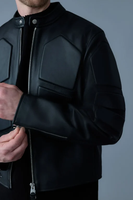 CANNON Padded moto racer leather jacket