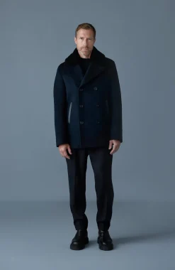 COLE wool double-breasted jacket with shearling collar