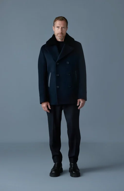 COLE wool double-breasted jacket with shearling collar
