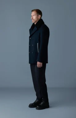 COLE wool double-breasted jacket with shearling collar
