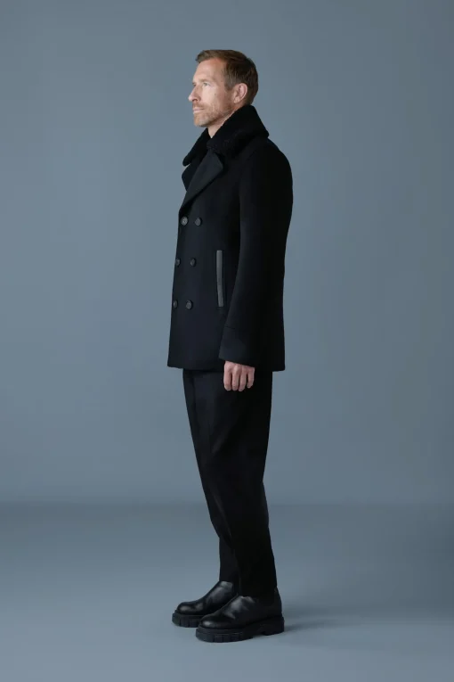 COLE wool double-breasted jacket with shearling collar