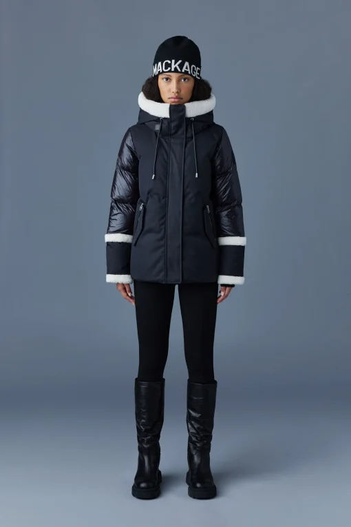 CYRAH Arctic Twill down jacket with shearling trim