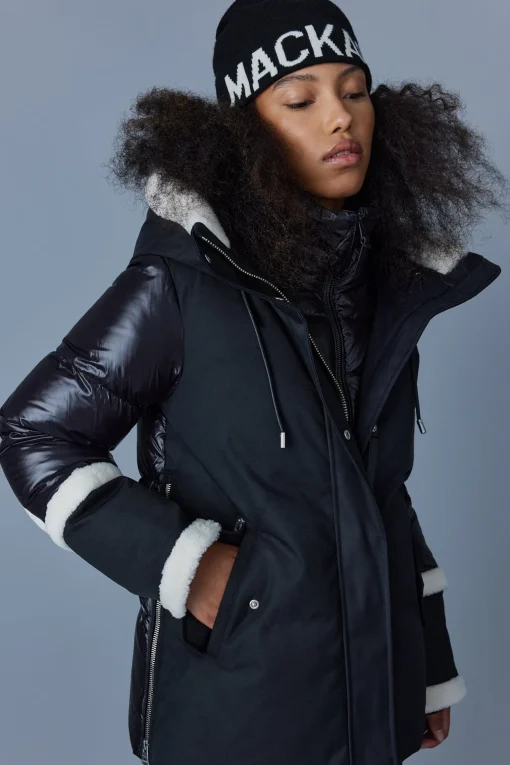 CYRAH Arctic Twill down jacket with shearling trim