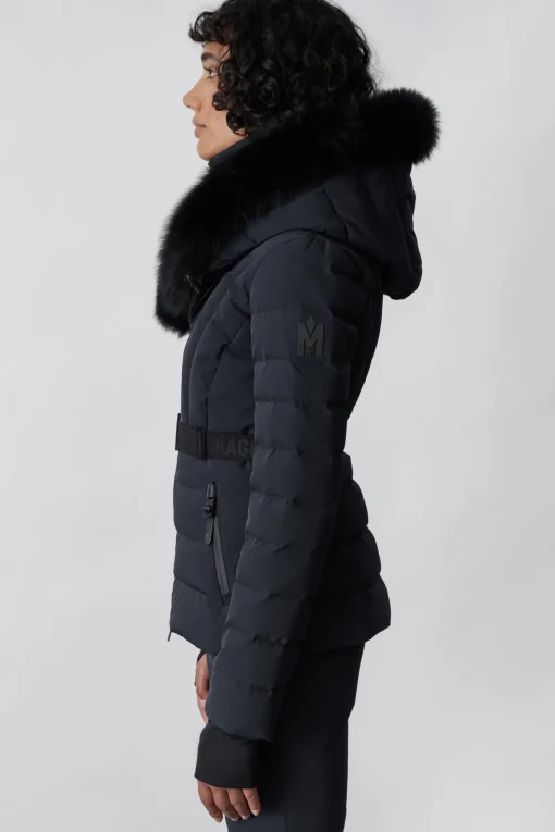 ELITA Down ski jacket with removable blue fox fur trim