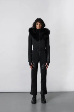 ELLE-Z Techno fleece ski suit with removable hood and fur trim
