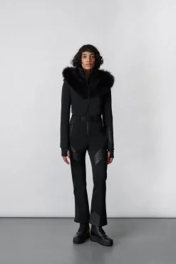 ELLE-Z Techno fleece ski suit with removable hood and fur trim