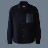 EMMANUEL Double-face wool overshirt with leather patch pocket