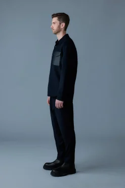 EMMANUEL Double-face wool overshirt with leather patch pocket