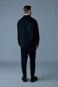 EMMANUEL Double-face wool overshirt with leather patch pocket