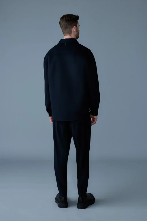 EMMANUEL Double-face wool overshirt with leather patch pocket