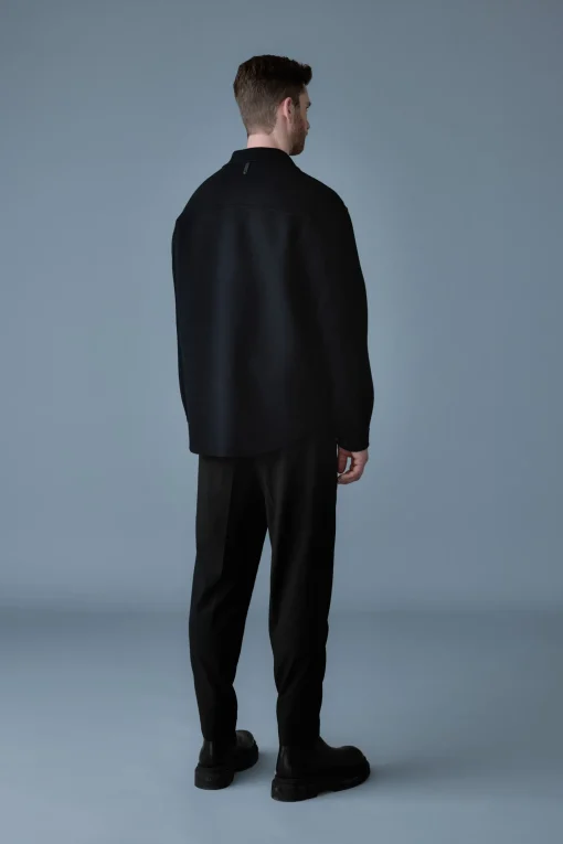 EMMANUEL Double-face wool overshirt with leather patch pocket