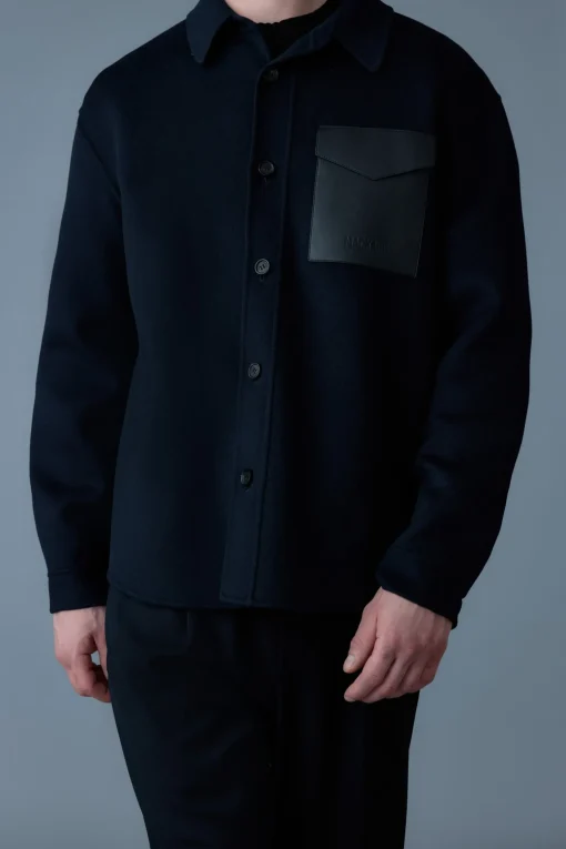 EMMANUEL Double-face wool overshirt with leather patch pocket