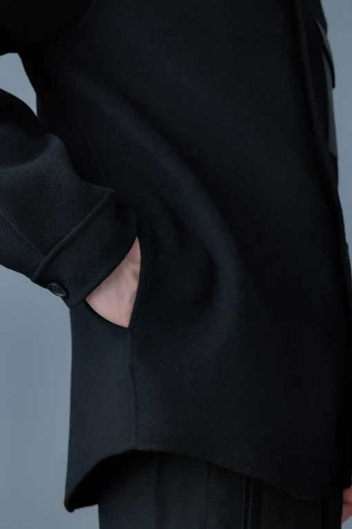 EMMANUEL Double-face wool overshirt with leather patch pocket
