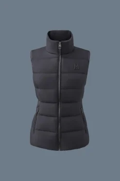 GISELA Stretch light down vest with stand collar