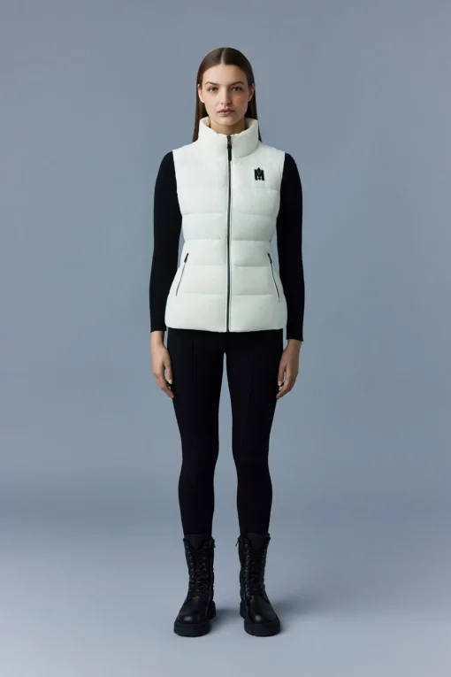GISELA Stretch light down vest with stand collar