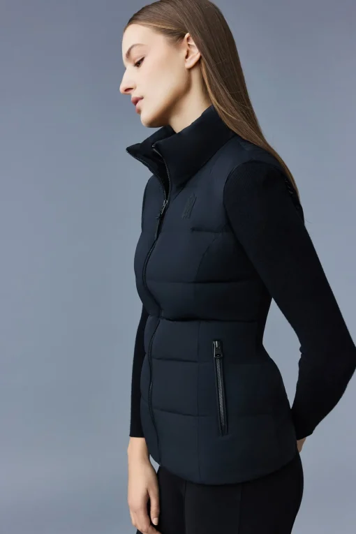 GISELA Stretch light down vest with stand collar