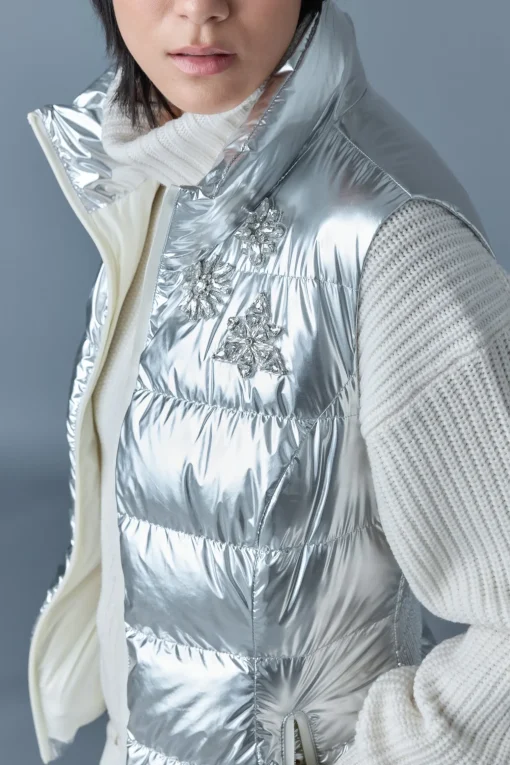 GISELA-MSF Metallic laminate snowflake down vest