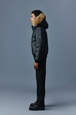 GLEN 2-in-1 (r) Leather bomber jacket with hooded bib & natural fur