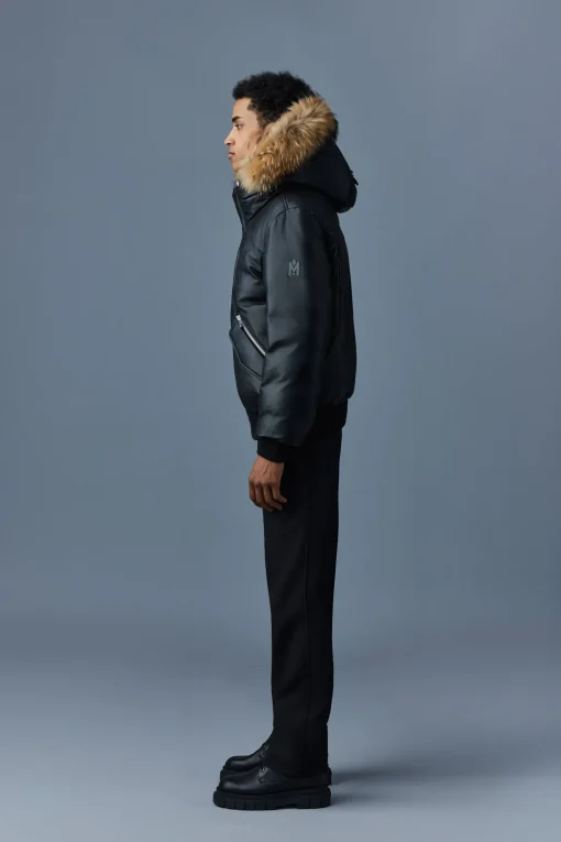 GLEN 2-in-1 (r) Leather bomber jacket with hooded bib & natural fur