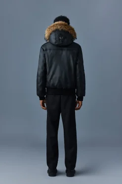 GLEN 2-in-1 (r) Leather bomber jacket with hooded bib & natural fur