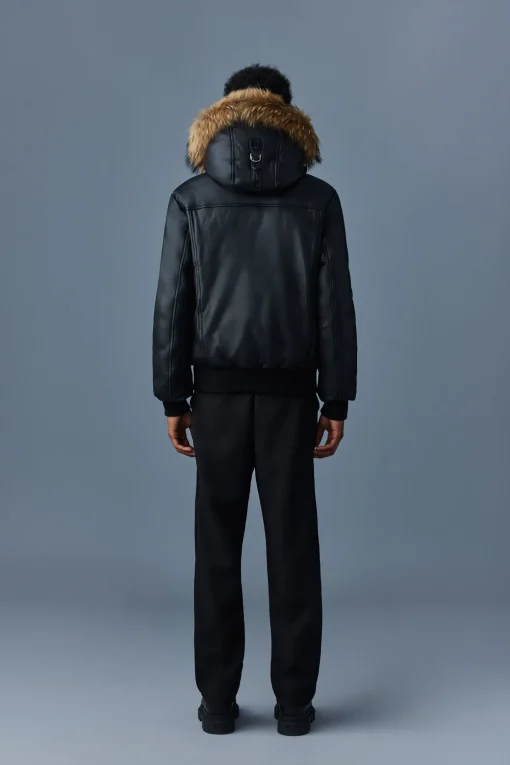 GLEN 2-in-1 (r) Leather bomber jacket with hooded bib & natural fur