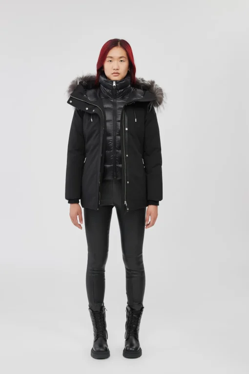 JENI 2-in-1 down parka with removable bib and silver fox fur