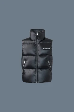 KANE lustrous light down vest with funnel collar