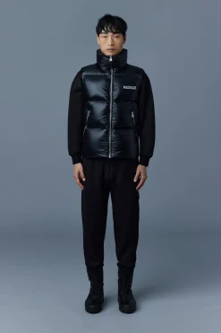 KANE lustrous light down vest with funnel collar