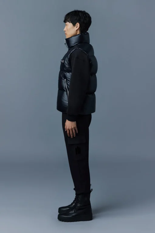 KANE lustrous light down vest with funnel collar