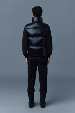 KANE lustrous light down vest with funnel collar