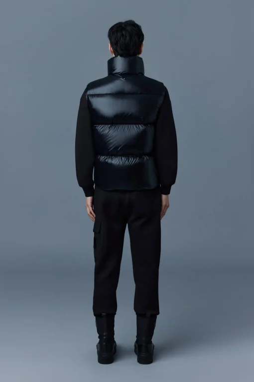 KANE lustrous light down vest with funnel collar