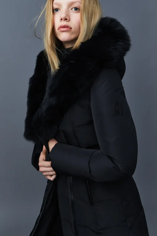 KAY Down coat with blue fox fur Signature Mackage Collar