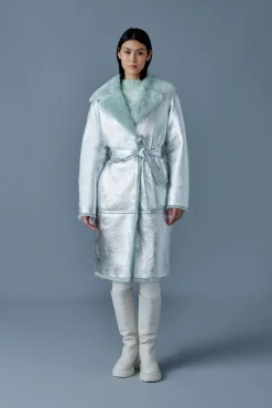 KIMBERLY Long leather shearling coat