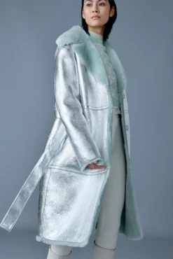 KIMBERLY Long leather shearling coat