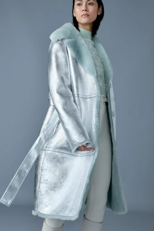 KIMBERLY Long leather shearling coat