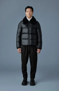 KYRIE Leather down quilted Jacket with shearling collar
