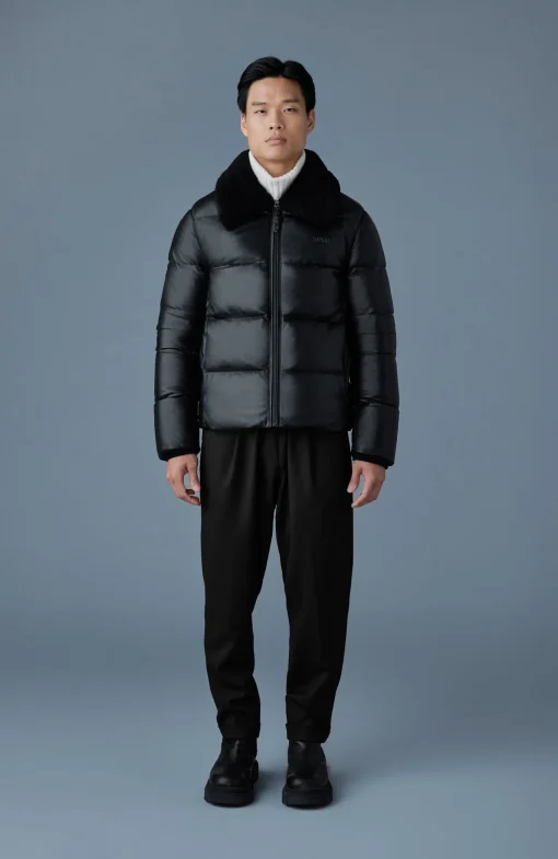 KYRIE Leather down quilted Jacket with shearling collar
