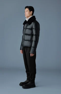 KYRIE Leather down quilted Jacket with shearling collar