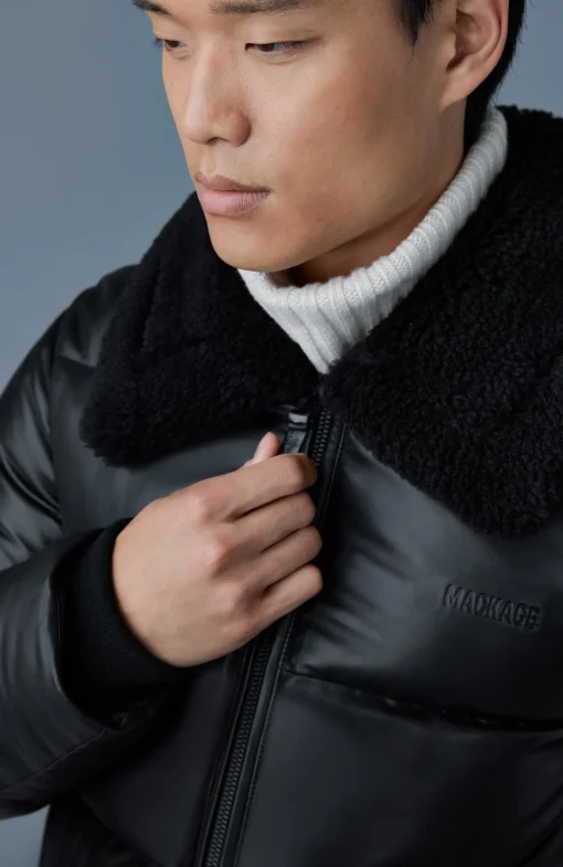 KYRIE Leather down quilted Jacket with shearling collar