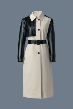 LEIKO Maxi Two-Toned Twill & Leather Trench